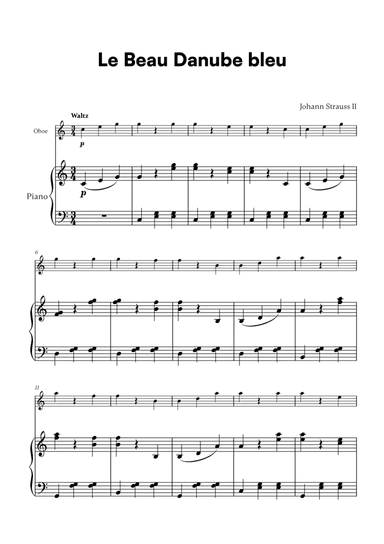 Johann Strauss II - Le Beau Danube bleu for Oboe and Piano