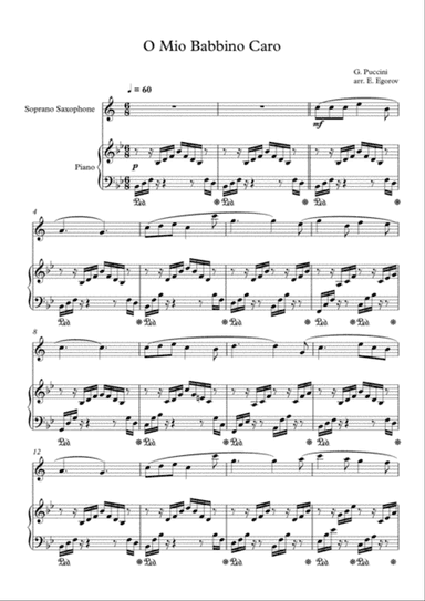 O Mio Babbino Caro, Giacomo Puccini, For Soprano Saxophone & Piano