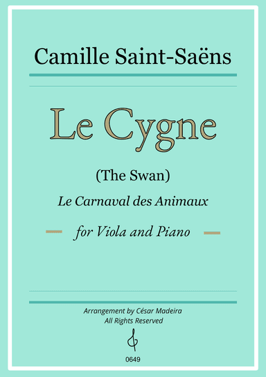 The Swan (Le Cygne) by Saint-Saens - Viola and Piano (Full Score)