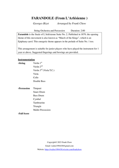 Farandole (From L'Arlésienne ) (for string orchestra and percussion)