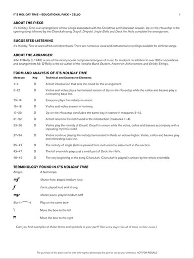 It's Holiday Time: Cello Educational Pack