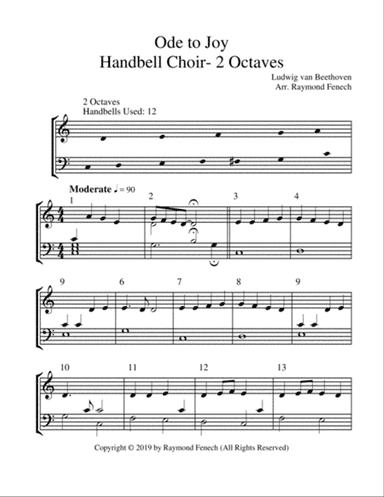 Ode to Joy - ludwig Van Beethoven - Handbell Choir - 2 Octaves - Early Intermediate