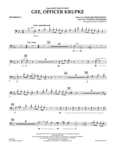 Gee, Officer Krupke (from West Side Story) (arr. Paul Murtha) - Trombone 3