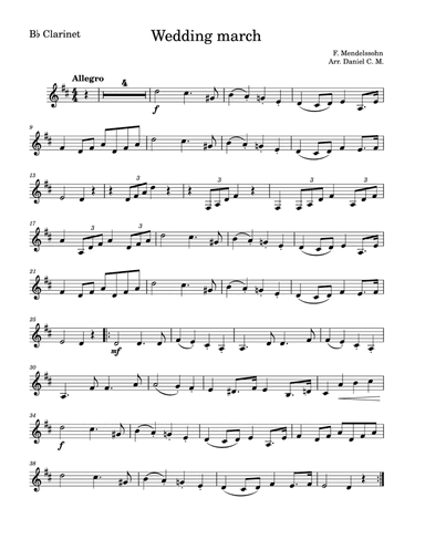 Wedding march by Mendelssohn for clarinet (easy)