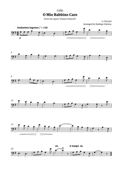 O Mio Babbino Caro - for cello solo