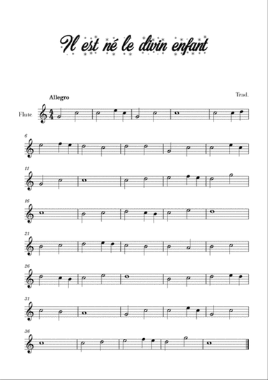 Il est né le divin enfant (for Flute)