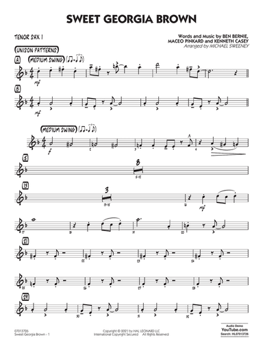 Sweet Georgia Brown (arr. Michael Sweeney) - Tenor Sax 1