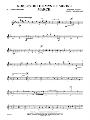 Nobles of the Mystic Shrine (March): B-flat Tenor Saxophone
