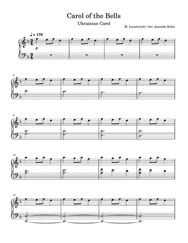 Carol of the Bells - EASY piano