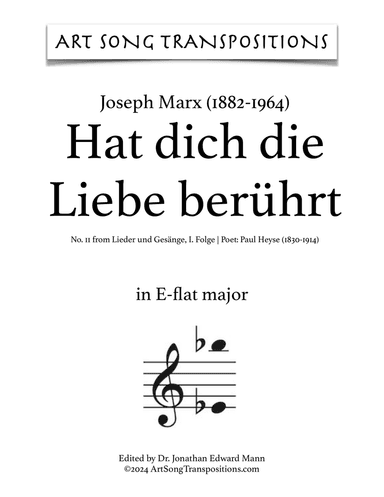 MARX: Hat dich die Liebe berührt (transposed to B major)