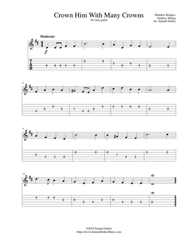 Crown Him With Many Crowns - for easy guitar with TAB