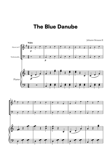 Johann Strauss II - The Blue Danube for French Horn, Cello and Piano