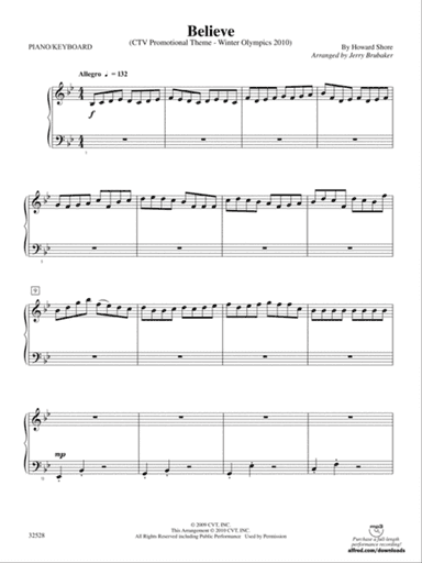 Believe (Winter Olympics 2010): Piano Accompaniment