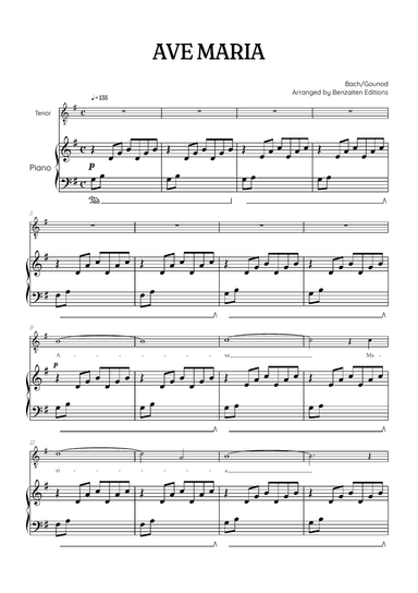Bach / Gounod Ave Maria in G major • tenor sheet music with piano accompaniment
