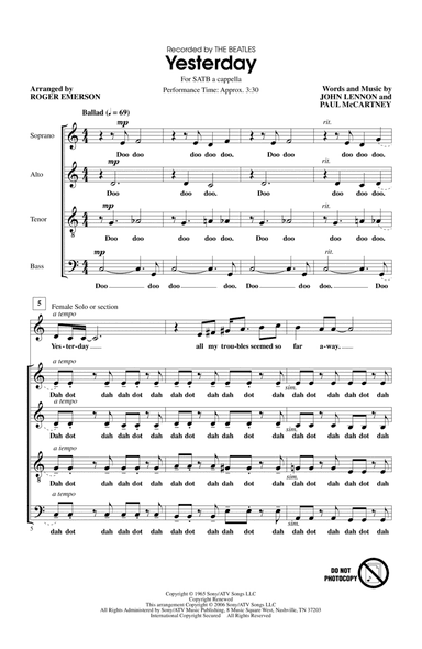 Yesterday (arr. Roger Emerson)