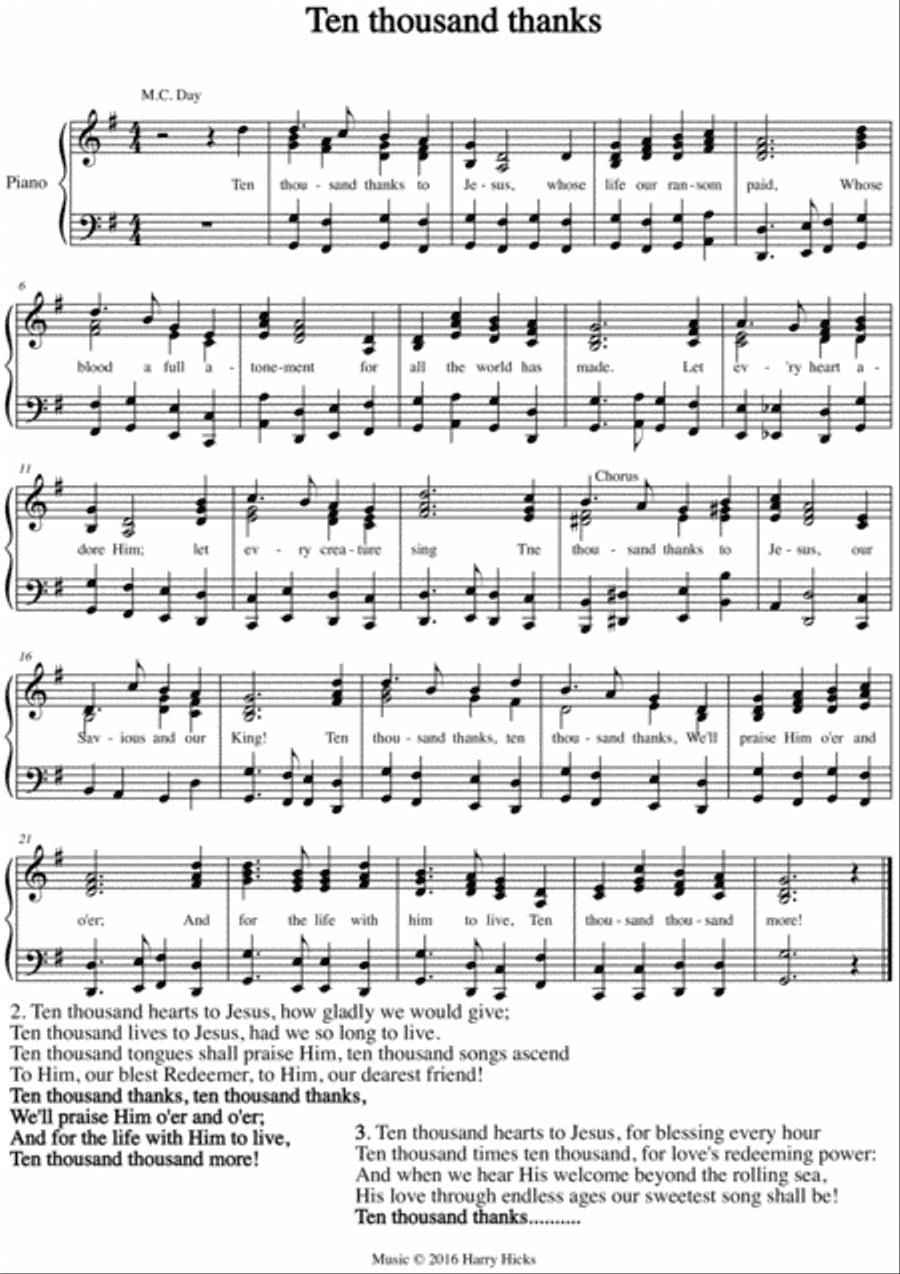 Ten thousand thanks. A new tune to a wonderful old hymn.