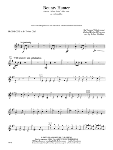 Bounty Hunter (from Advent Rising): (wp) 1st B-flat Trombone T.C.