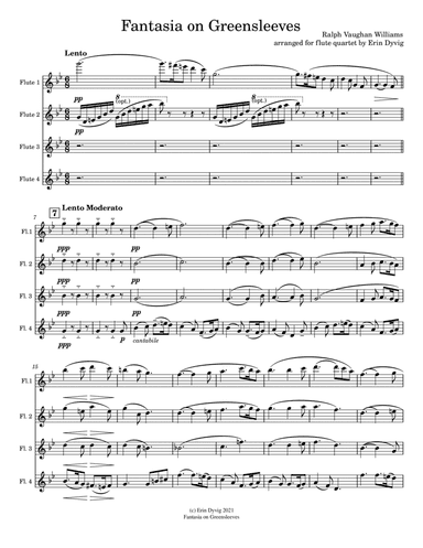 Fantasia on Greensleeves for Flute Quartet