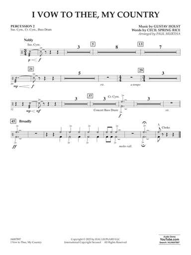 I Vow To Thee, My Country (arr. Paul Murtha) - Percussion 2
