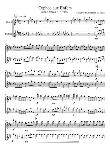 "Overture"from Orphée aux Enfers, flute duet, unaccompaniment