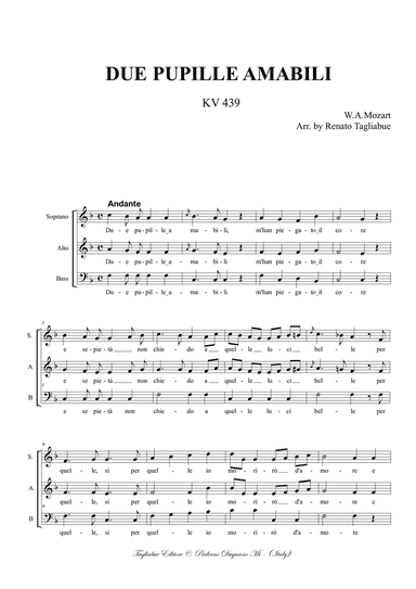 DUE PUPILLE AMABILI - KV 439 - For SAB Choir