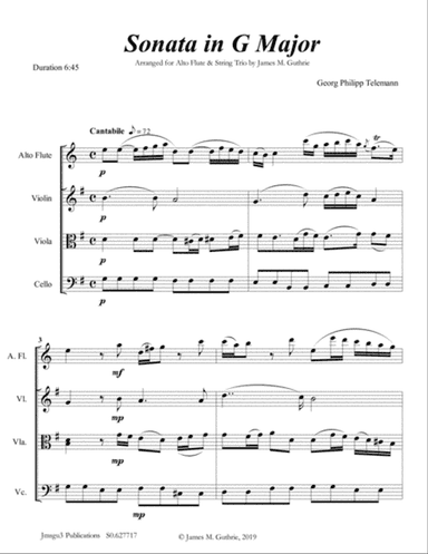 Telemann: Sonata in G Major for Alto Flute & String Trio