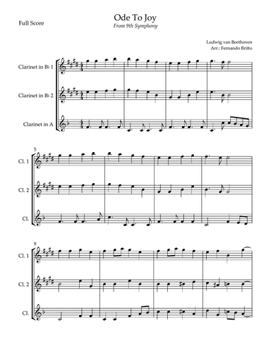 Ode To Joy Theme (from Beethoven's 9th Symphony) for Clarinet Trio