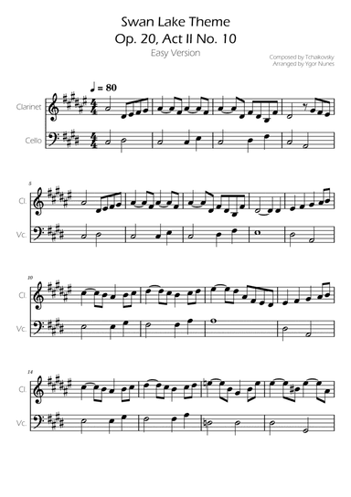Swan Lake (theme) - Tchaikovsky - Cello and Clarinet Duet