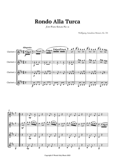Rondo Alla Turca by Mozart for Clarinet Quartet