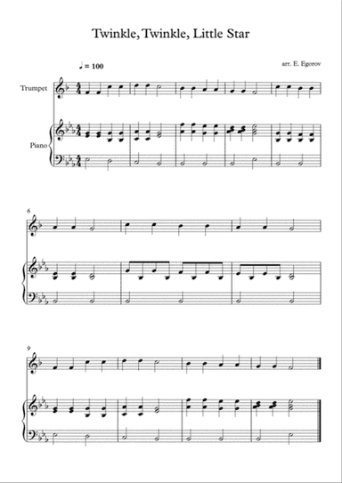 Twinkle, Twinkle, Little Star, For Trumpet & Piano