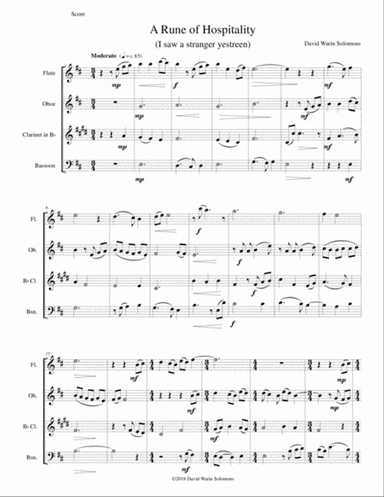 A Rune of hospitality - I saw a stranger yestreen - for wind quartet
