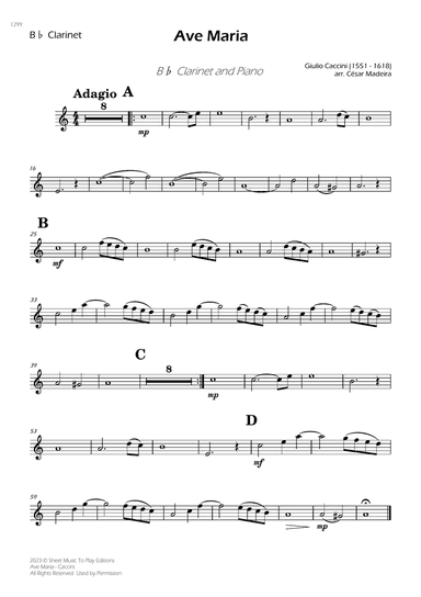 Caccini - Ave Maria - Bb Clarinet and Piano (Individual Parts)