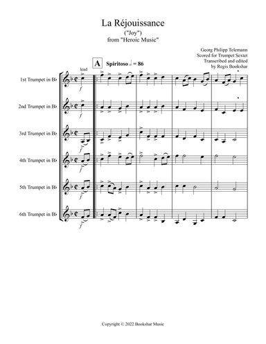 La Rejouissance (from "Heroic Music") (Eb) (Trumpet Sextet)