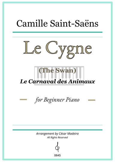 The Swan (Le Cygne) by Saint-Saens - Easy Piano - W/Chords (Full Score)
