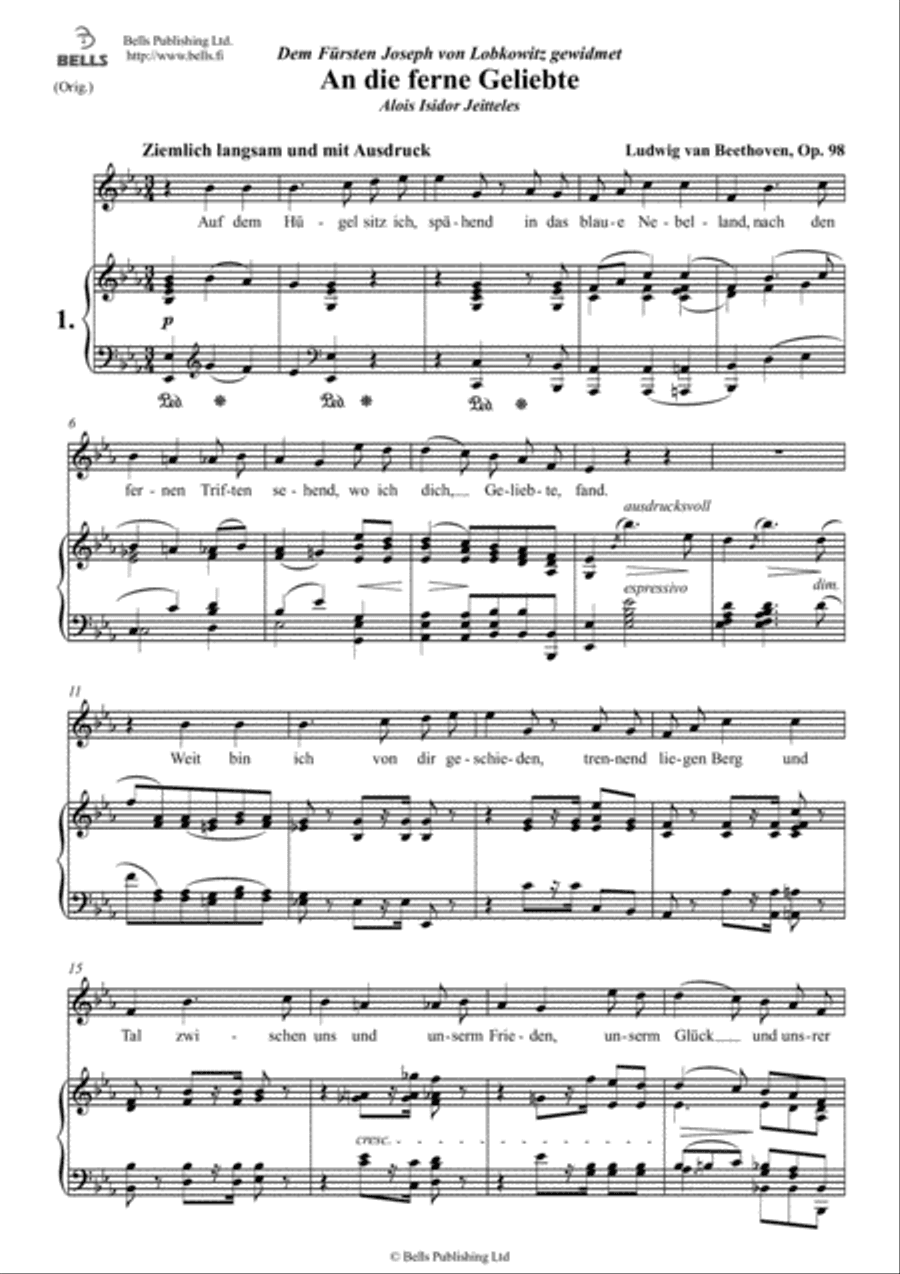 An die ferne Geliebte, Op. 98 (Original key. E-flat Major)