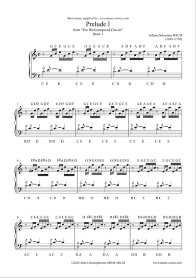 Bach Prelude No.1 with Note Names