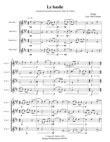 Solage: Le basile for Saxophone Quartet