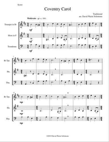 Coventry Carol for brass trio