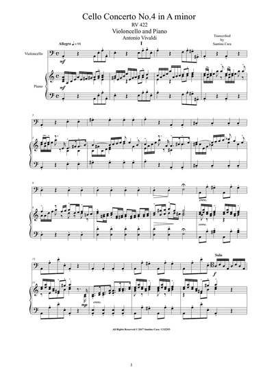 Vivaldi - Cello Concerto No.4 in A minor RV 422 for Cello and Piano