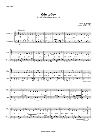 Ode to Joy for Horn in F and Trombone by Beethoven Opus 125