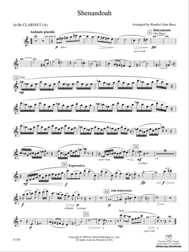 Shenandoah: 1st B-flat Clarinet