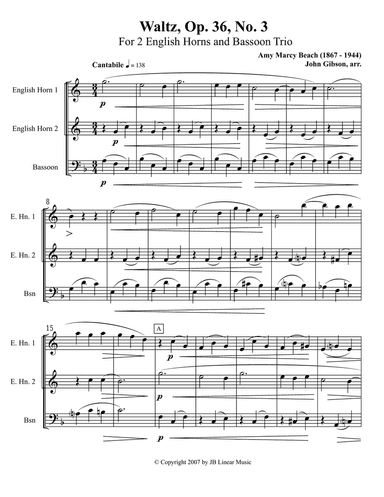 Amy Beach - Waltz - set for 2 English Horns and Bassoon Trio