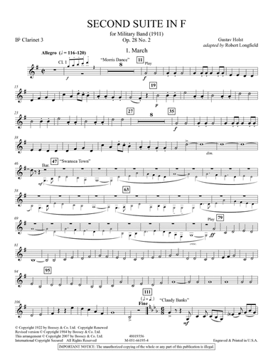 Second Suite in F (arr. Robert Longfield) - Bb Clarinet 3
