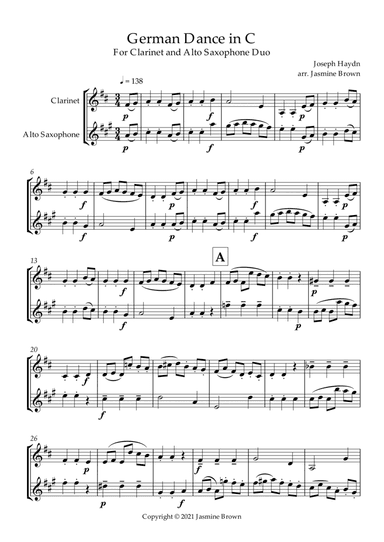 German Dance in C - Clarinet and Alto Saxophone Duet