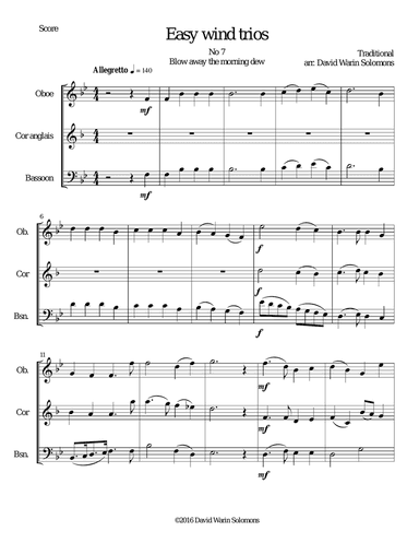 Blow away the morning dew for double-reed trio (oboe, cor anglais, bassoon)