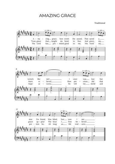 AMAZING GRACE - for piano and soprano in C# major