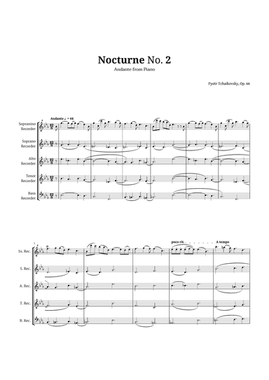 Nocturne by Chopin for Recorder Quintet