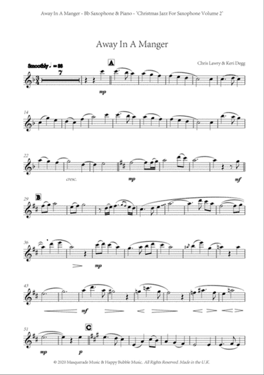 Away In A Manger - Bb Saxophone and Piano (smooshy jazz ballad) by Chris Lawry and Keri Degg. Includ