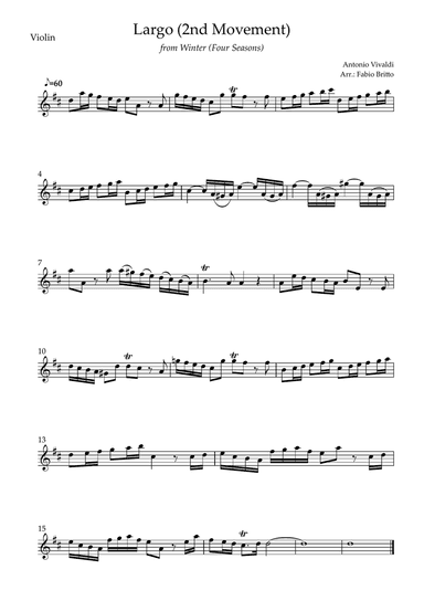 Largo from Winter (Antonio Vivaldi) for Violin Solo