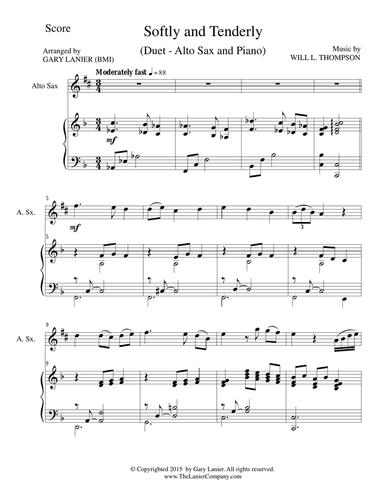 SOFTLY AND TENDERLY (Duet – Alto Sax and Piano/Score and Parts)